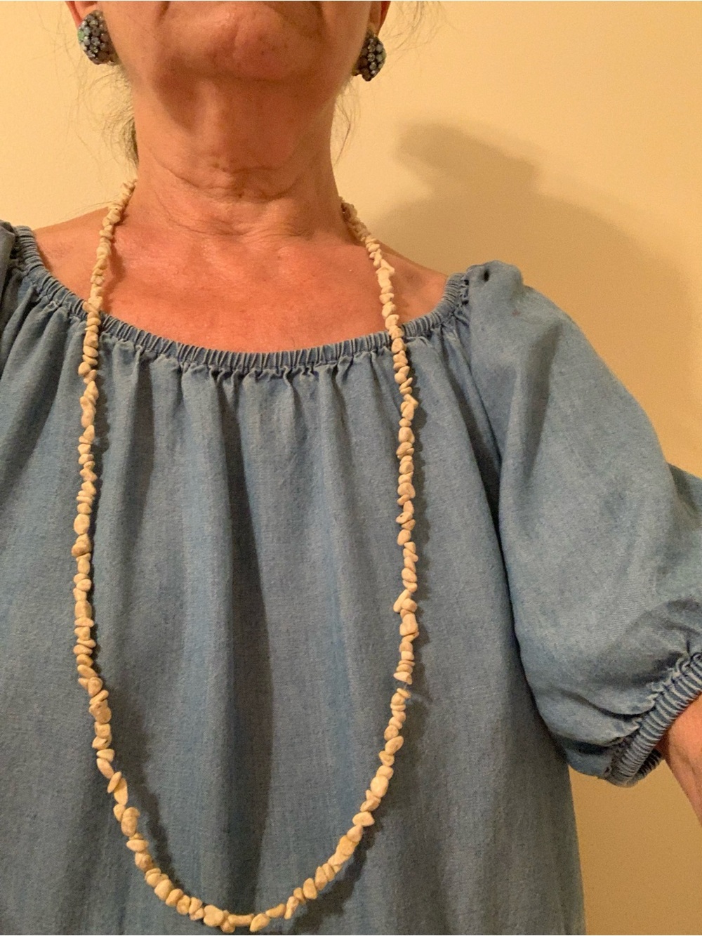 Natural Cream Bead Long Necklace - Unbranded